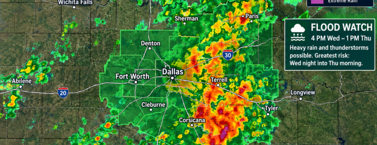 Dallas Flood Watch Begins Wednesday as Heavy Rain Targets North Texas