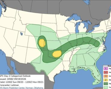 Central High Plains and Oklahoma Face Slight Risk of Severe Storms Sunday With Two Separate Threat Zones While Marginal Risk Stretches From the Mid-Atlantic Through the Southeast Central High Plains and Oklahoma Face Slight Risk of Severe Storms Sunday With Two Separate Threat Zones While Marginal Risk Stretches From the Mid-Atlantic Through the Southeast