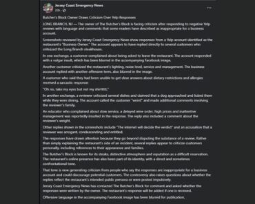 Long Branch, NJ — Butcher’s Block Owner Slammed for Vulgar Yelp Replies to Customers Long Branch, NJ — Butcher’s Block Owner Slammed for Vulgar Yelp Replies to Customers